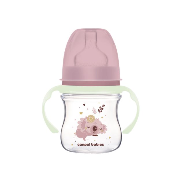 Canpol babies Anti-kólikás cumisüveg világító fogantyúval EasyStart SLEEPY KOALA 120ml pink