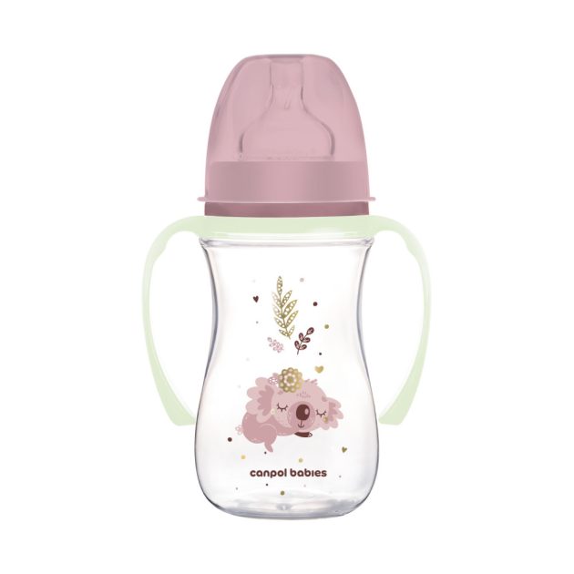 Canpol babies Anti-kólikás cumisüveg világító fogantyúval EasyStart SLEEPY KOALA 240ml pink