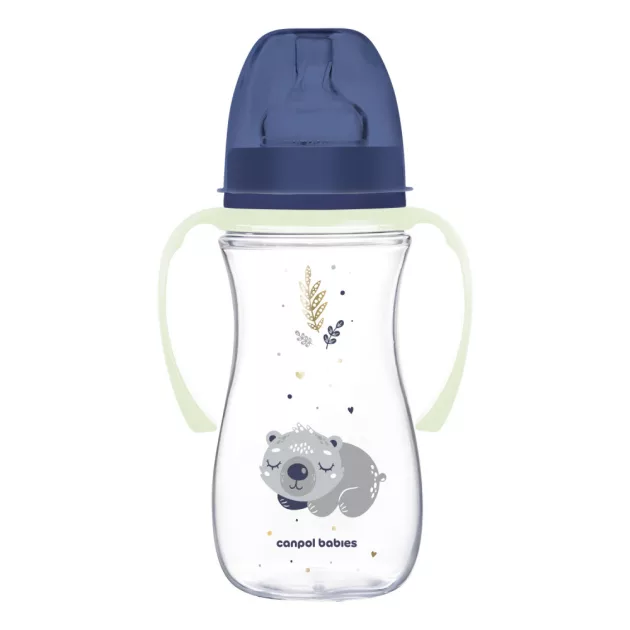 Canpol babies Anti-kólikás cumisüveg, világító fogantyúval, EasyStart, SLEEPY KOALA, 300 ml - kék