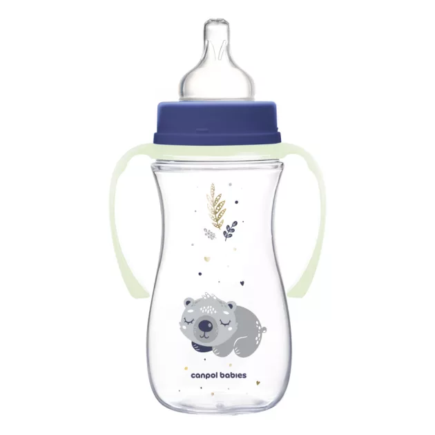 Canpol babies Anti-kólikás cumisüveg, világító fogantyúval, EasyStart, SLEEPY KOALA, 300 ml - kék