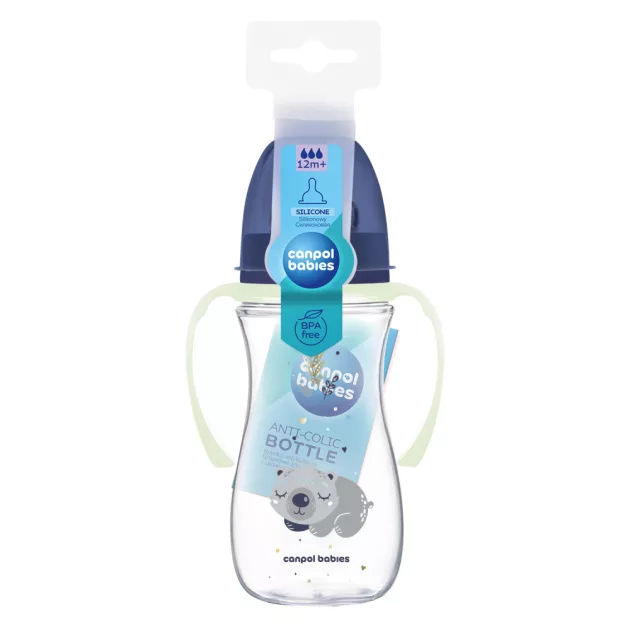Canpol babies Anti-kólikás cumisüveg, világító fogantyúval, EasyStart, SLEEPY KOALA, 300 ml - kék