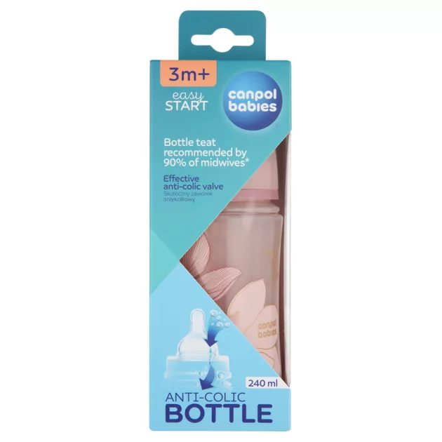 Canpol babies Anti-kólikás cumisüveg, EasyStart, GOLD, 240 ml - pink