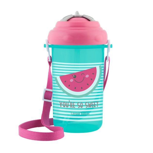 Canpol babies sport itatópohár flip-top szilikon szívószállal 400 ml SO COOL rózsaszín