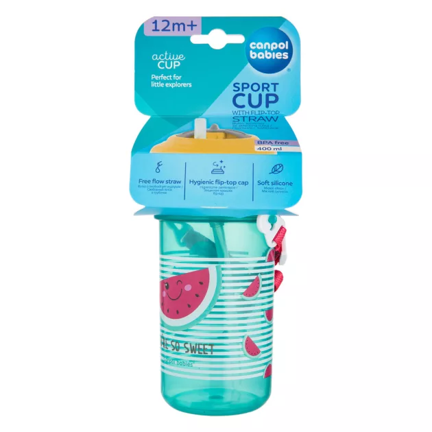 Canpol babies Sport itatópohár, flip-top, szilikon szívószállal, 400 ml, SO COOL, rózsaszín