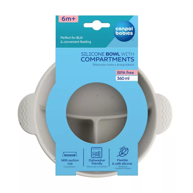 Canpol babies Szilikon osztott tál, tapadókoronggal, 360ml, DOTS - szürke