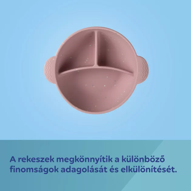 Canpol babies Szilikon osztott tál, tapadókoronggal, 360ml, DOTS - pink