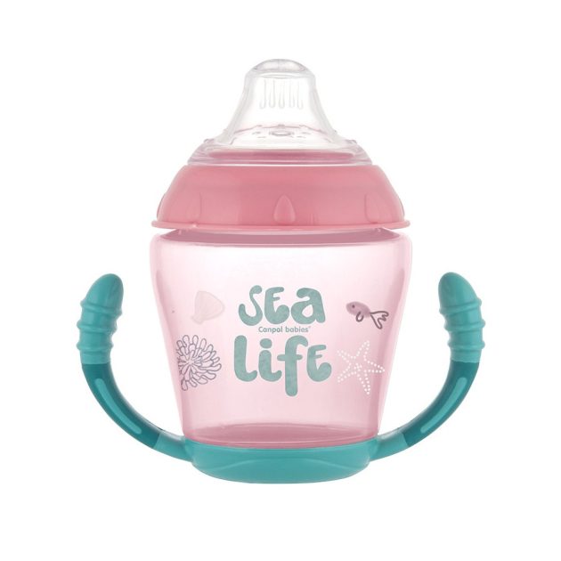 Canpol babies cseppmentes pohár puha szilikon kiöntővel 230ml SEA LIFE rózsaszín