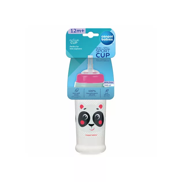 Canpol babies Cseppmentes sport itatópohár, szilikon szívószállal, 350 ml, HELLO LITTLE - piros
