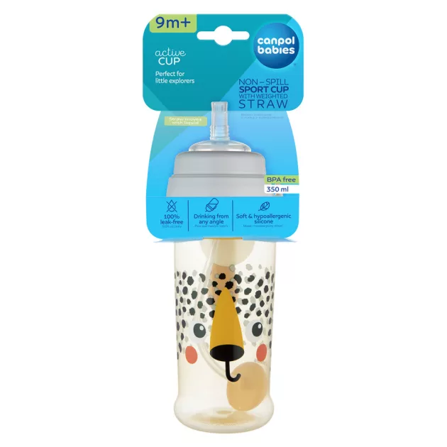 Canpol babies Cseppmentes sport itatópohár súlyozott szívószállal BabiesBoo 350ml - gepárd