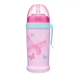   Canpol babies Cseppmentes itatópohár, szilikon szívószállal, 350 ml, BUTTERFLY - rózsaszín