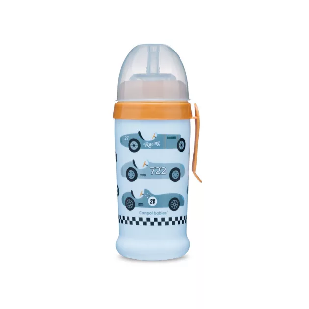 Canpol babies Sport itatópohár, cseppmentes szilikon szívószállal, 350 ml, RACING - világoskék