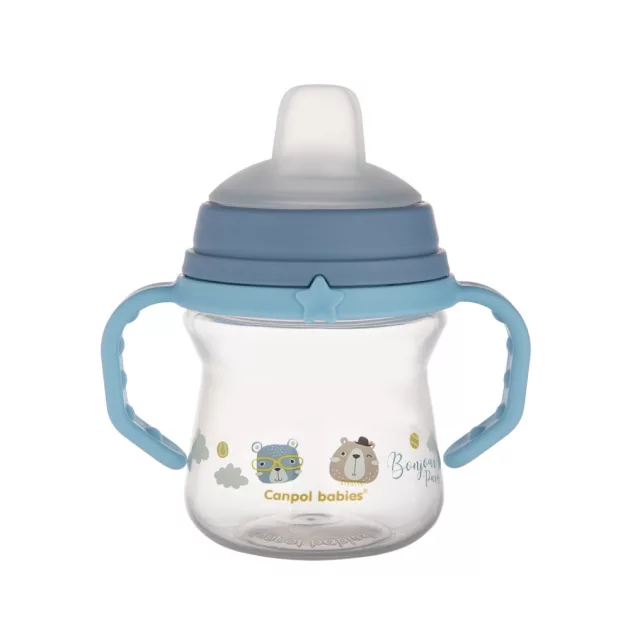 Canpol babies Itatópohár szilikonos ivócsőrrel, FirstCup, 150 ml, Bonjour Paris - kék