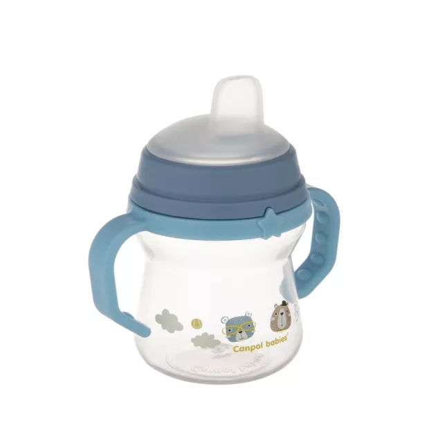 Canpol babies Itatópohár szilikonos ivócsőrrel, FirstCup, 150 ml, Bonjour Paris - kék