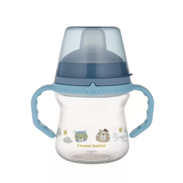 Canpol babies Itatópohár szilikonos ivócsőrrel, FirstCup, 150 ml, Bonjour Paris - kék