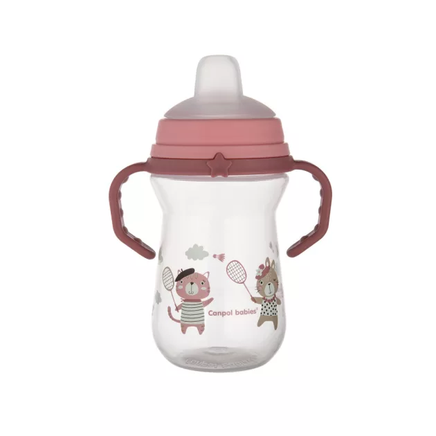 Canpol babies Itatópohár szilikonos ivócsőrrel, FirstCup, 250 ml, Bonjour Paris - rózsaszín