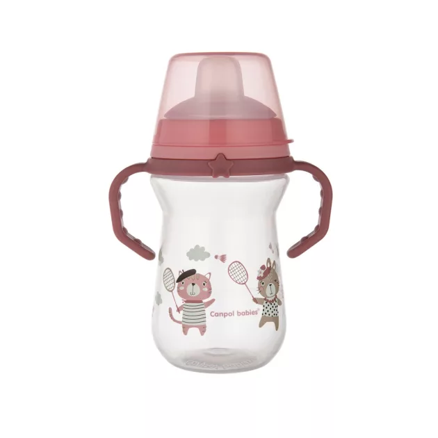 Canpol babies Itatópohár szilikonos ivócsőrrel, FirstCup, 250 ml, Bonjour Paris - rózsaszín