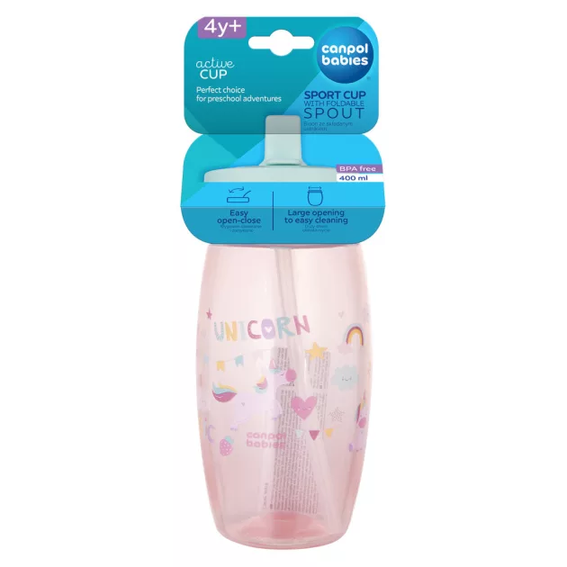 Canpol babies Sport billenő ivócsőrös kulacs, Unicorns, 400 ml