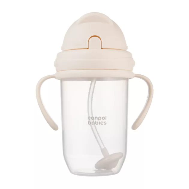 Canpol babies Súlyozott szívószálas itatópohár, 270ml, krémszín