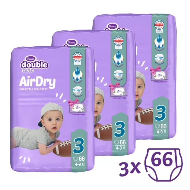 Violeta Double Care Air Dry Nadrágpelenka 3 (4-9 kg) 3 x 66 db