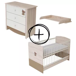   Todi Teddy 70x140-es átalakítható babaágy + Teddy 3 fiókos komód + pelenkázó toldalék