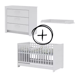   Todi White Bunny 70x140-es átalakítható babaágy + 3 fiókos komód + pelenkázó toldalék