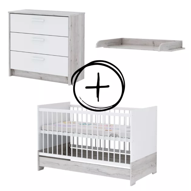 Todi Bee 70x140-es átalakítható babaágy + Bee 3 fiókos komód + pelenkázó toldalék