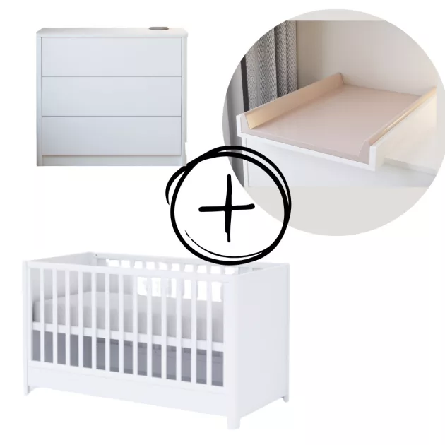 Todi Elegant 3 fiókos komód + 70x140-es átalakítható babaágy + standard pelenkázó toldalék