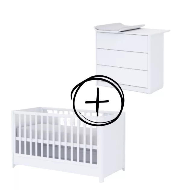 Todi Elegant 3 fiókos komód + 70x140-es átalakítható babaágy + íves pelenkázó toldalék