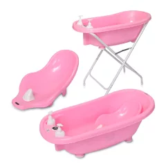   Lorelli kád leeresztő dugóval, babatartóval 88 cm + kádállvány - Pink