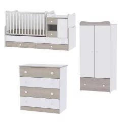   Lorelli MiniMax kombi ágy 72x190 + Komód + Exclusive szekrény - White & Amber