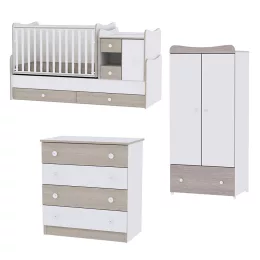   Lorelli MiniMax kombi ágy 72x190 + Komód + Exclusive szekrény - White & Amber
