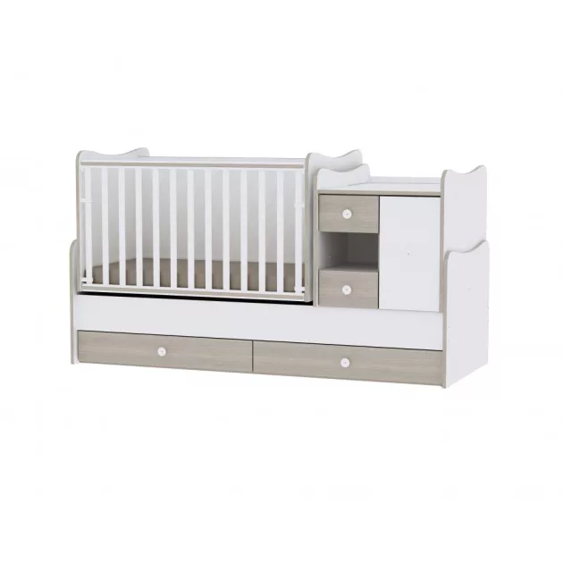 Lorelli MiniMax kombi ágy 72x190 + Komód + Exclusive szekrény - White & Amber