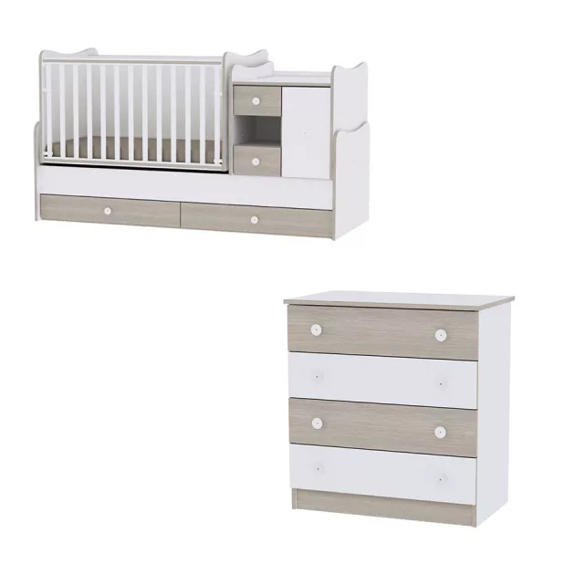 Lorelli MiniMax kombi ágy 72x190 + Komód - White & Amber