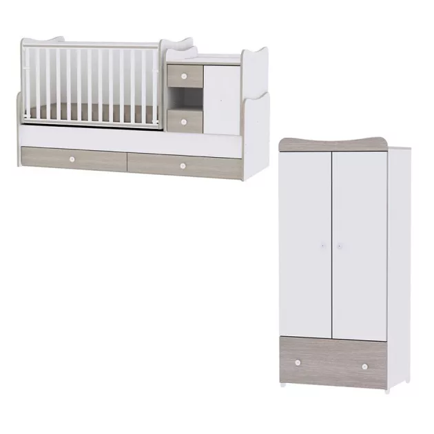 Lorelli MiniMax kombi ágy 72x190 + Exclusive szekrény - White & Amber