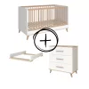 Faktum FLIP White  White & Oak átalakítható 140-es babaágy - fehér +komód+toldalék (5 doboz)