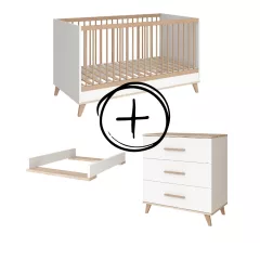   Faktum FLIP White  White & Oak átalakítható 140-es babaágy - fehér +komód+toldalék (5 doboz)