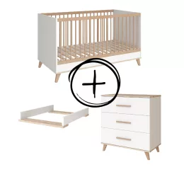   Faktum FLIP White  White & Oak átalakítható 140-es babaágy - fehér +komód+toldalék (5 doboz)