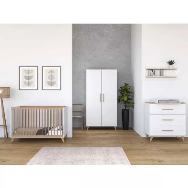 Faktum FLIP White & Oak 120-as babaágy +komód+2 osztású szekrény (6 doboz)