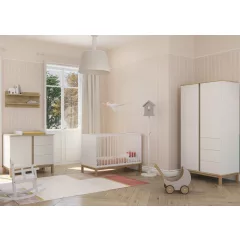   Faktum Loop White&Oak Átalakítható 140-es babaágy  - fehér+komód+toldalék+2 osztású szekrény  (8 doboz)