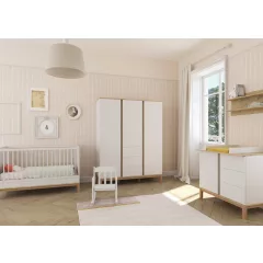   Faktum Loop White&Oak 120-as babaágy - fehér+komód+toldalék+3 osztású szekrény (9 doboz)