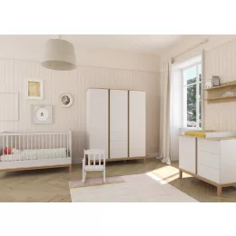   Faktum Loop White&Oak 120-as babaágy - fehér+komód+toldalék+3 osztású szekrény (9 doboz)
