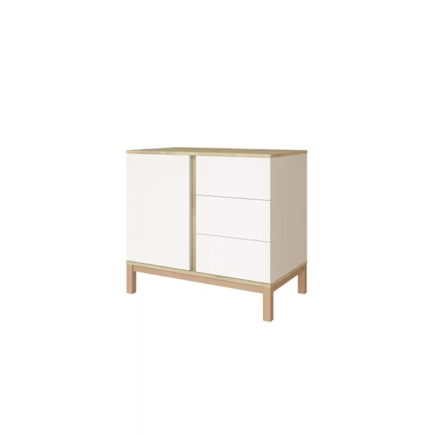 Faktum Loop White&Oak 120-as babaágy - fehér+komód+toldalék+3 osztású szekrény (9 doboz)