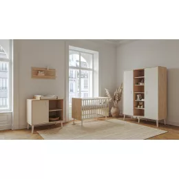   Faktum Peak Natural Oak and White 120-as babaágy - oak+komód+toldalék+3 osztású szekrény (9 doboz)