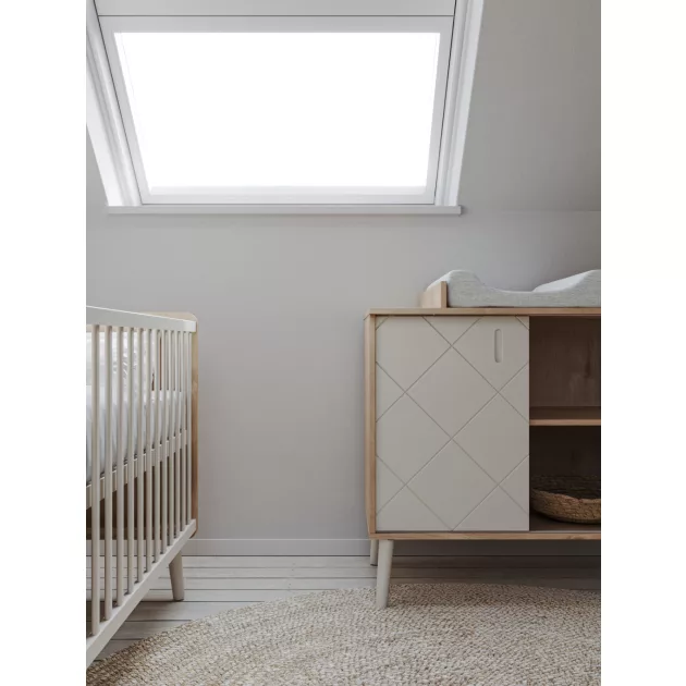 Faktum Peak Natural Oak and White 120-as babaágy - oak+komód+toldalék+3 osztású szekrény (9 doboz)