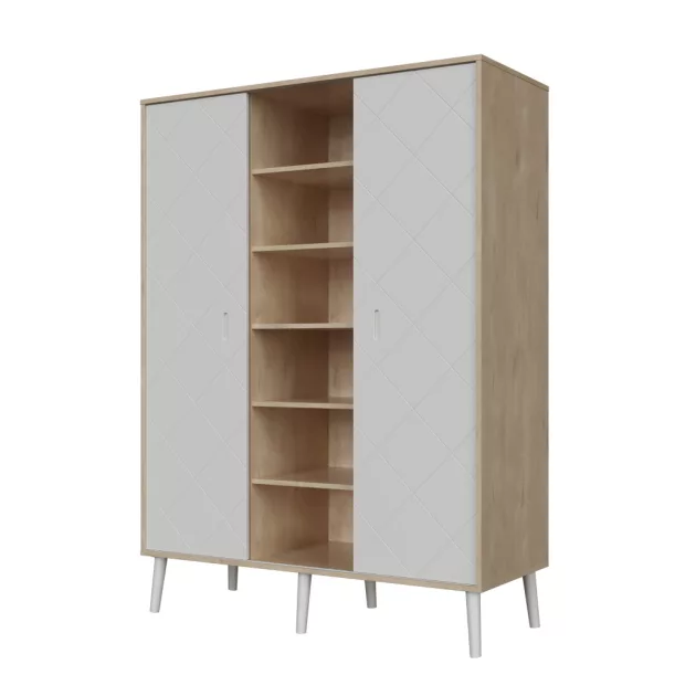Faktum Peak Natural Oak and White 120-as babaágy - oak+komód+toldalék+3 osztású szekrény (9 doboz)