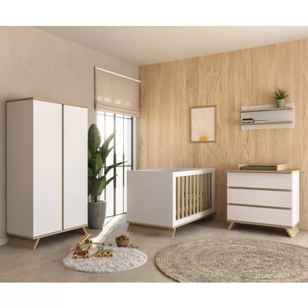 Faktum Sienna White Átalakítható 140-es babaágy  - fehér+komód(toldalékkal)+2 osztású szekrény (7 doboz)