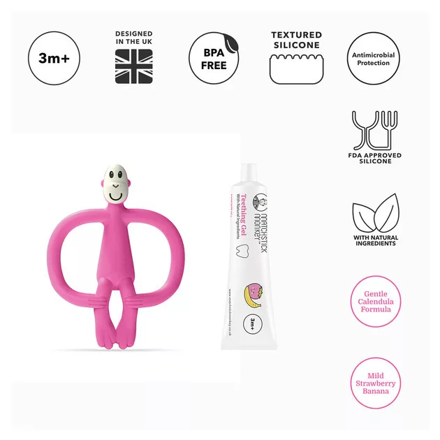 Matchstick Monkey rágómaki és fogínygél szett - pink
