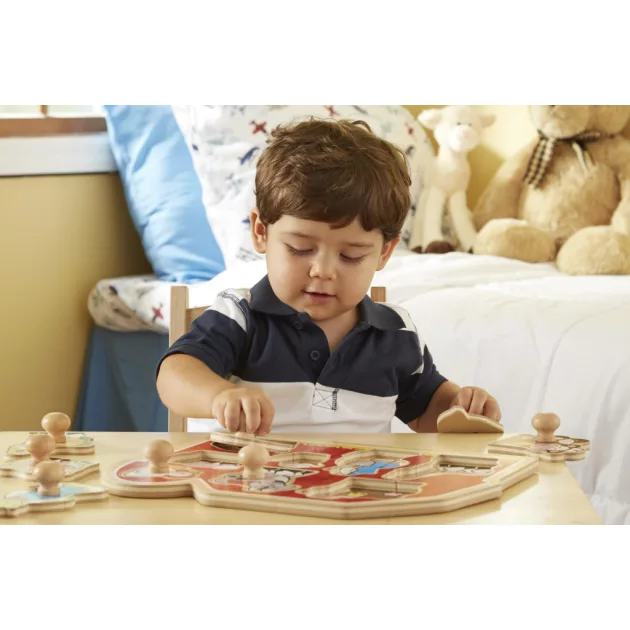 Melissa & Doug Fa készségfejlestő játék, Puzzle fogantyúval Farm