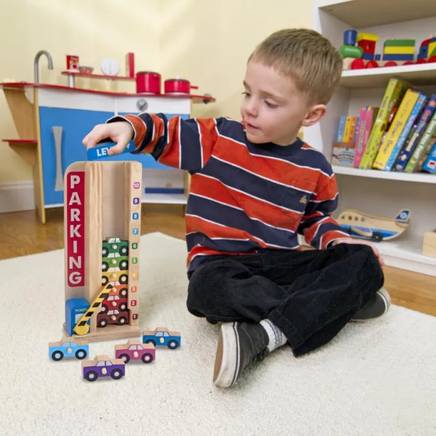Melissa & Doug Fa készségfejlestő játék, színes-számos parkolótorony