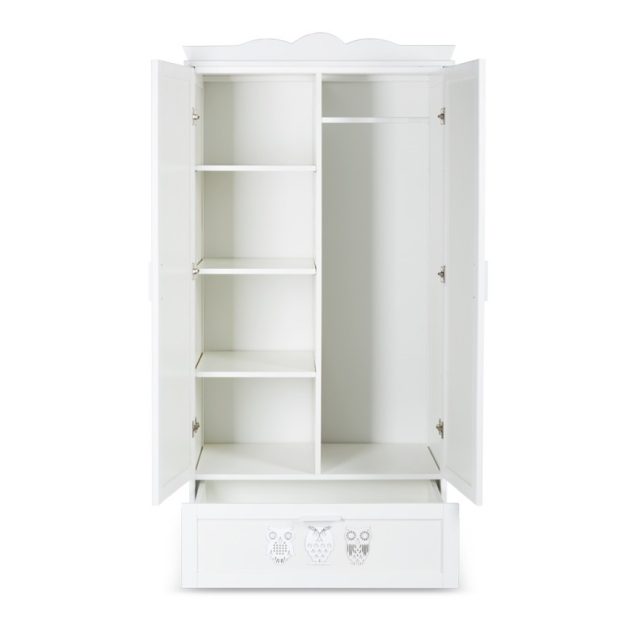 Klups Marsell kiságy leesésgátlóval és ágyneműtartóval 70x140 + 2 ajtós szekrény - fehér